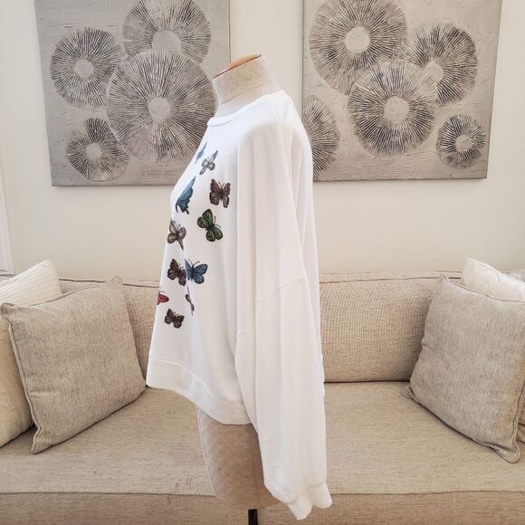 Go Couture Cartoon Butterflies Crewneck Dolman Balloon Sleeves Sweater sz Small - Picture 5 of 10